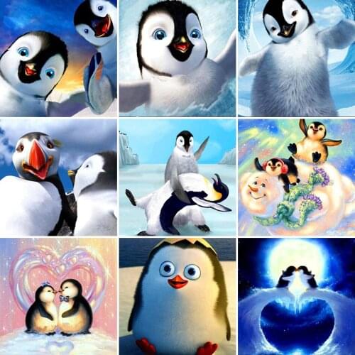 5D DIY Diamond Painting Full Square Penguin Set Cross stitch Diamond Embroidery Cartoon Mosaic Picture of Rhinestones Decor Gift