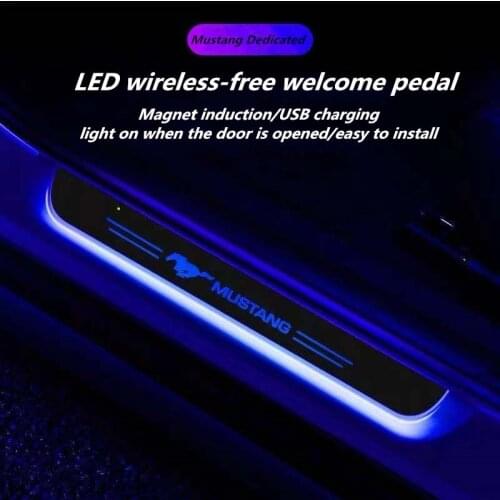 Car LED Door Sill Ultra-thin Dynamic Welcome Light For Ford Mustang Mach-E GT SHELBY GTE car Pedal decoration light Accessorie
