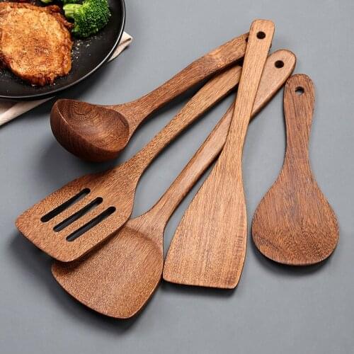 Wooden spatula Domestic kitchen wooden cookware Non-stick wooden spoon Heat-resistant wooden cooking spatula