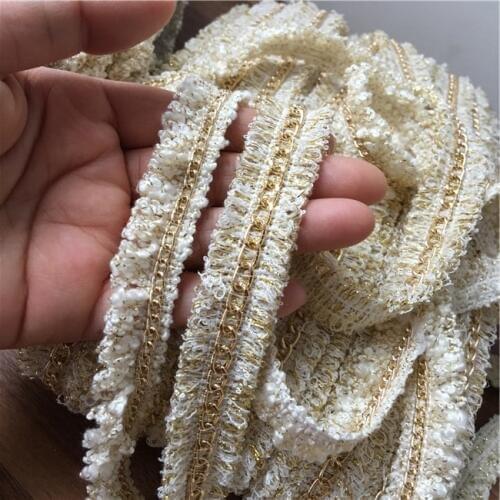 Diy exquisite super quality gold wire chain accessories lace accessories ladies beige+gold fringe lace