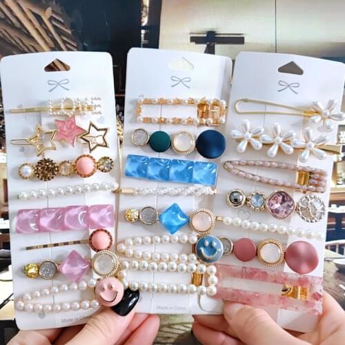 Elegant Simulated Pearl Barrette Hair Accessories For Women Korean Fashion Letter Acrylic Hairpins Clip Set Girl Wedding Jewelry