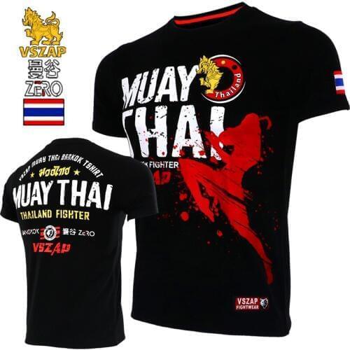 VSZAP Jerseys Short Sleeve T-shirt Combat Clothes Muscle Muay Thai Mma Cotton Kick Boxing Shirts