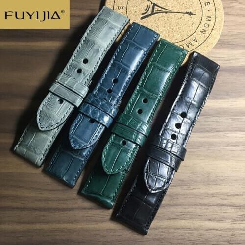 FUYIJIA New Genuine Alligator Watchbands Men Retro Watch Band Custom Top Brand Watch Strap 20MM 22MM 24MM Crocodile Leather Belt