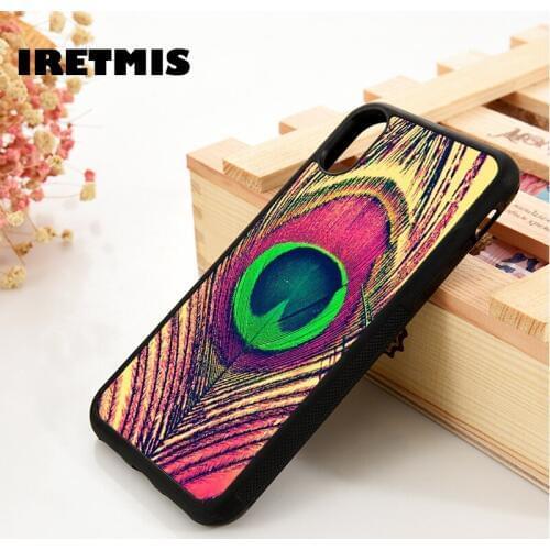 Iretmis 5 5S SE 6 6S Soft TPU Silicone phone case cover for iPhone 7 8 plus X Xs 11 Pro Max XR Peacock Feather