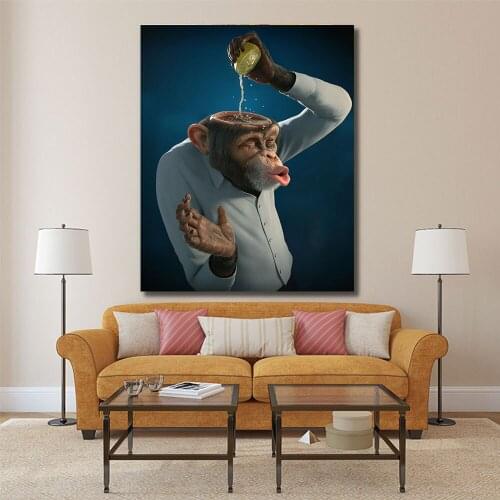 Spoof Orangutan Brain Lemon Canvas Painting Creative Pictures for Home Design Living Room Wall Art Decoration Aesthetic