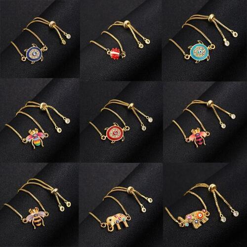 Classic Simple Animal Bee Ladybug Elephant Turtle Bracelet Handmade Animal Chain Girl Adjustable Size Bracelet Female Jewelry