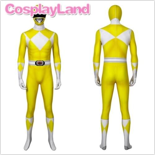 Dragon Ranger Cosplay Yellow Ranger Jumpsuit Halloween Superhero Spandex Adult Bodysuit Costume Fancy Outfit