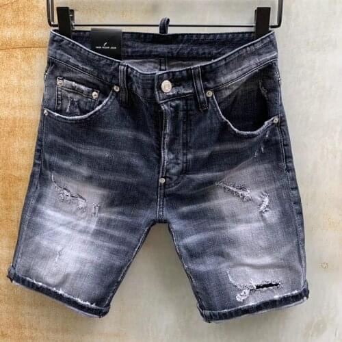 Summer New Dsquared2 Denim Shorts Fashion Simple Black Jeans Shorts With Ripped Leather Pockets Five-Point Pants
