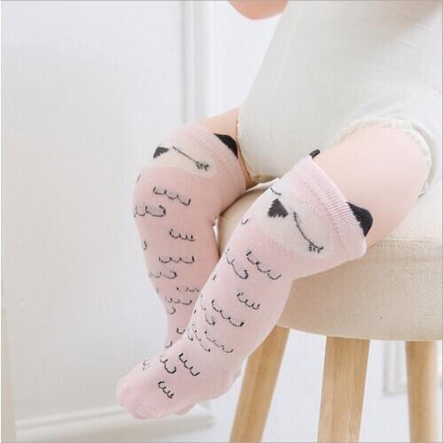 Cute Kids Baby Girl Stocking elegant animal cartoon Tiny Newborn Knitted Cotton Blend pink stocking with ear