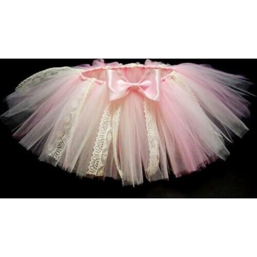 Cute Baby Cake Lace Tutu Skirts Infant Toddler Girls Handmade Tulle Ballet Pettiskirts with Pink Bow Kids Party Costume Skirts