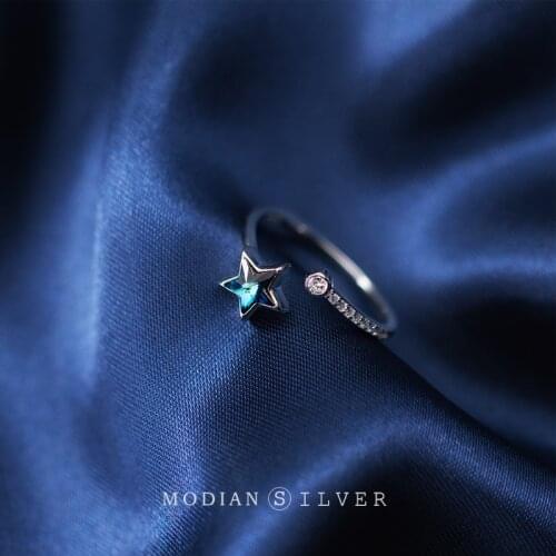 Modian Blue Crystal Star Free Size ring for Women Fashion Sterling Silver 925 Sparkling Zircon Starry Sky Ring Fine Jewelry Gift