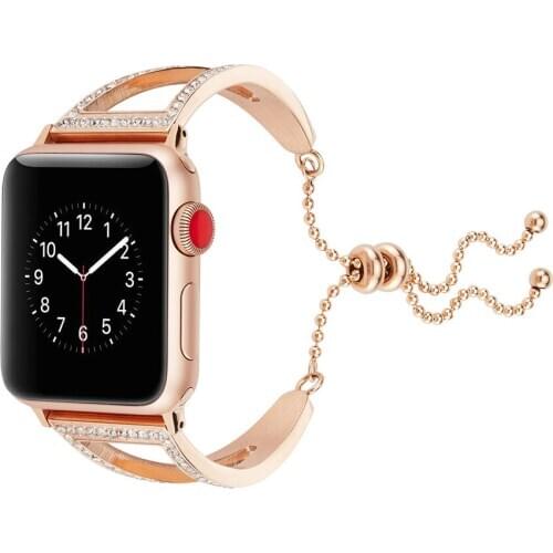 Fashion Exquisite Adjustable Bracelet for iWatch 38/42mm 40mm 44mm Diamond Steel Strap for Apple Watch Band Series SE 6 5 4 3 2