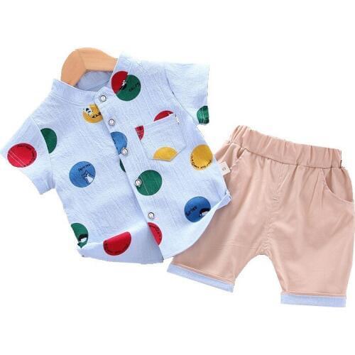 Fashion Summer Baby Boys Girls Casual Short Sleeve Dot Letter Print T-shirt Tops+Shorts Suits Leisure Costume