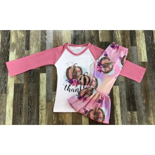Fashion baby girl boutique pink leopard print pumpkin long sleeve bell bottom set