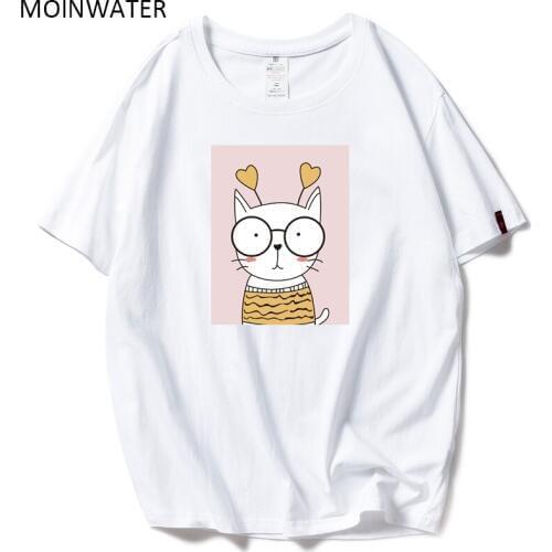 MOINWATER Women Cartoon White Black T shirts Ladys Casual Cotton Summer Comfortable Tees&Tops Female Fashion T-shirt MT1968