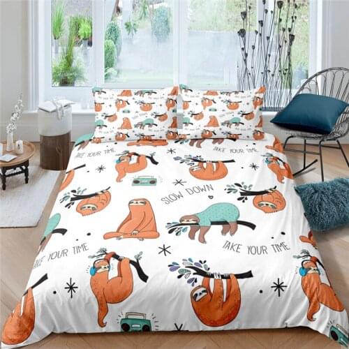 Cartoon Sloth Bedding Set Cute Fashion 3D Print Comforter Luxury Queen King Single Size Duvet Cover Set Home Textile Decor Gift