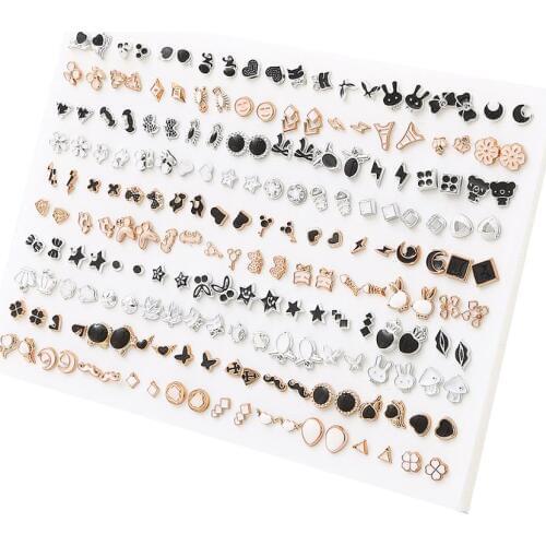 100Pairs/Set Mix Style Enamel Small Stud Earrings Set For Girls Women Heart Piercing Ear Fashion Jewelry Brincos Oorbellen Kit