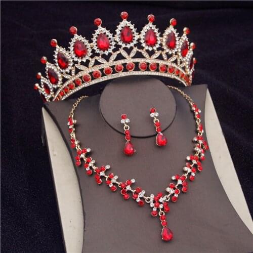 Gorgeous Crystal Bridal Jewelry Sets Fashion Tiaras Earrings Necklaces Set for Women Wedding Dress Crown Necklaces Earring Set