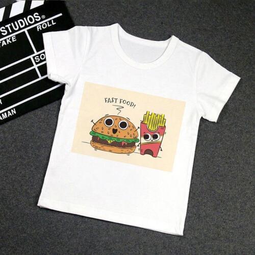 New T-shirt Girl Best Friend Print Harajuku Fashion Boys T Shirts Children Clothes Round Neck Cartoon French Fries Burger Cute