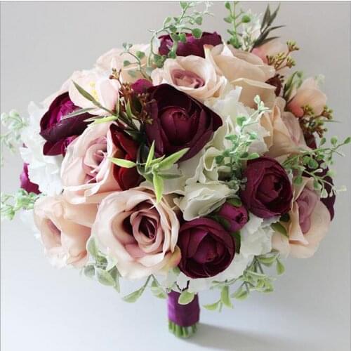 New Creative Purple Rose Wedding Bouquets for Bride Holding Flowers Wedding Bouquet Accessories Pastoral Purple Rose Hydrangea