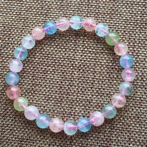 Wholesale 8mm Colorful Natural Morganite Gem Stone Clear Round Bead Crystal Stretch Bracelets