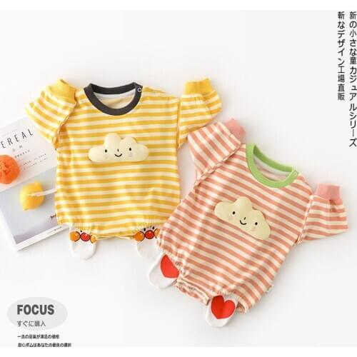 Newborn Baby Fall Clothes Boys Girls Jumpsuits Striped 3D Cloud Patchwork Bodysuits Infants Outfits Rompers Photo Props 3-18M