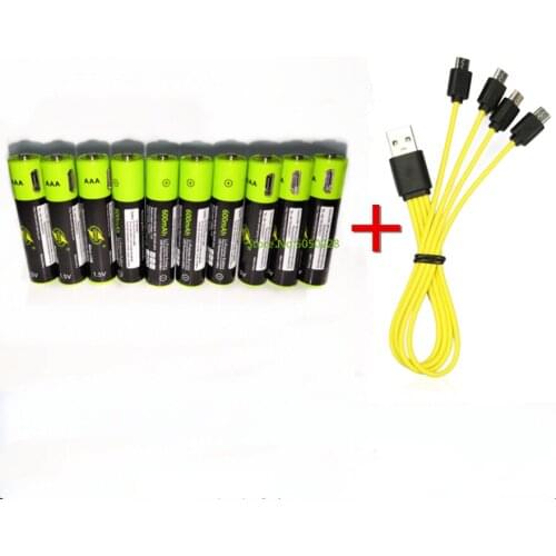10PCS ZNTER 1.5V AAA 600mAh rechargeable lithium battery USB lithium polymer battery + Micro USB cable