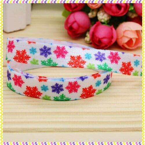 5/8'' Free shipping Fold Elastic FOE snowflake printed headband headwear diy decoration wholesale OEM P4683