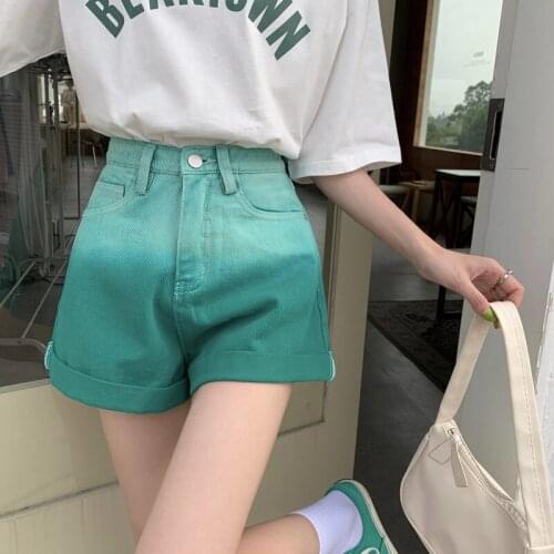 Plus Size Vintage Shorts Teens Young Girl High Waist Slimming Short Jeans Colorful Casual Wide Leg Womens Gradient Denim Shorts