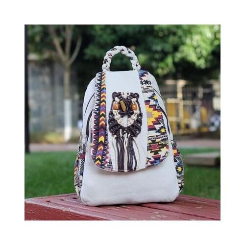 New coming national shopping string appliques cover backpacks!Hot bohemian prints women casual backrack Top-sale canvas backruck