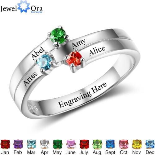 Family Ring Personalized Jewelry Engrave Name Custom Birthstone 925 Sterling Silver Ring Commemoration Gift (JewelOra RI102506)