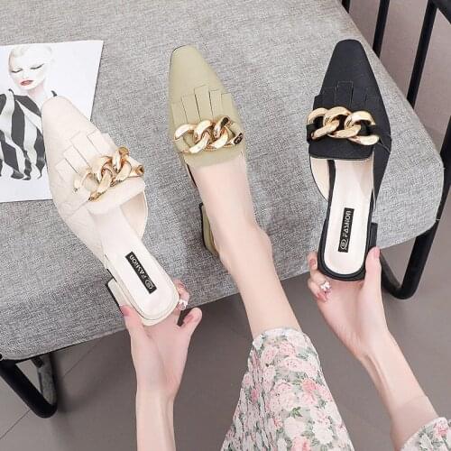 Sweet Chain Female Slippers Slip-ons Shoes Spring Summer Sandals 2021 Womens Mules Shoes Women Ladies Slides Sandalias