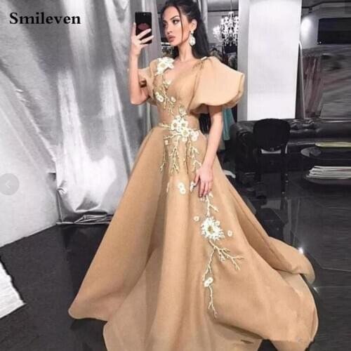 Smileven A Line Lace Prom Party Dress Long Sexy V Neck Special Occasion Evening Party Gowns With Flowers