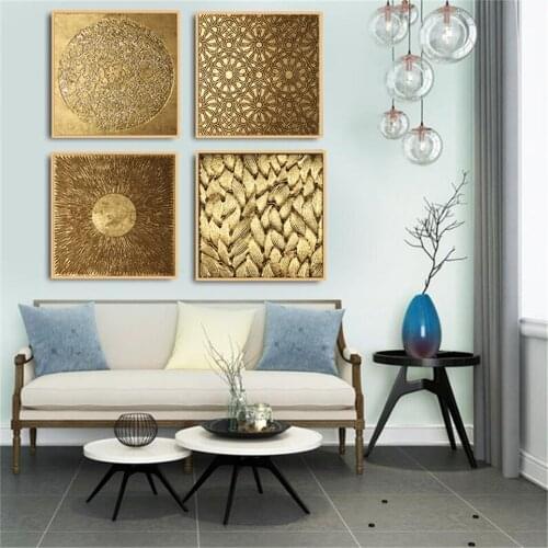 Modern Labyrinth Texture Gilt Gold Foil Art Prints Picture Geometric Pattern Texture Canvas Painting For Salon Decor Art Posters