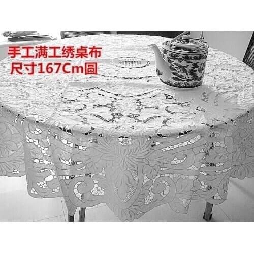 Old hand-made lu-embroidered round table full of work hollow linen hand-carved round table cloth genuine special
