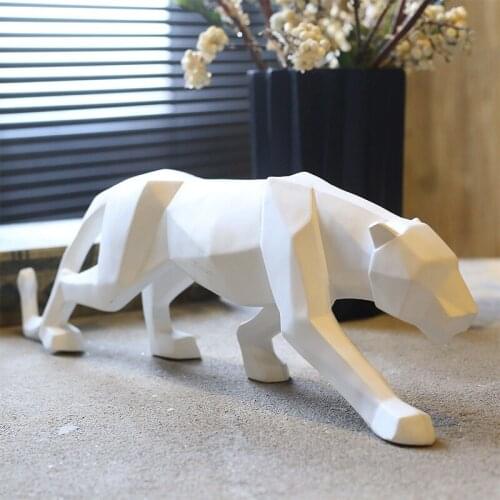 Panther Statue Animal Figurine Abstract Geometric Style Resin Leopard Sculpture Home Office Desktop Decoration Gift