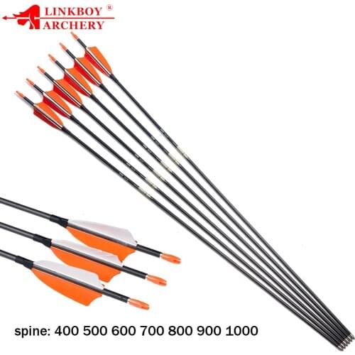 6PCS/12PCS Linkboy Archery ID4.2mm SP400-1000 Pure Carbon Arrows Shaft for Recurve Bow Shooting Arrow Accessories