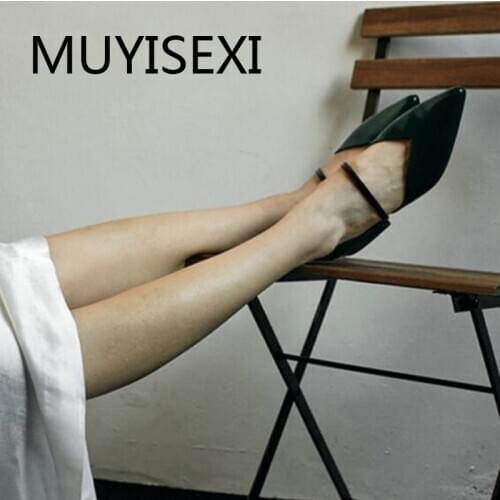 Pumps handmade shallow slip on elastic band pump simple genuine leather pointed toe 3cm low heel lady shoes blue HL235 MUYISEXI