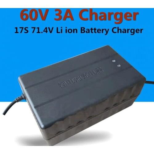 60V 3A Smart Charger for Lithium battery 17S 71.4V Li ion battery plastic charger for electric bike and scooter