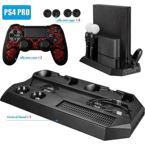 PS4 Pro Vertical Stand Cooling Fan with Dual Controller Charging Stand and PS Move Dual Charger for Sony Playstation 4 Pro