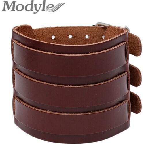 Modyle Punk Vintage Metal Charm Leather Bracelets For Men Trendy Retro Braided Rope Wide Multilayer Wrap Bracelet Male Jewelry