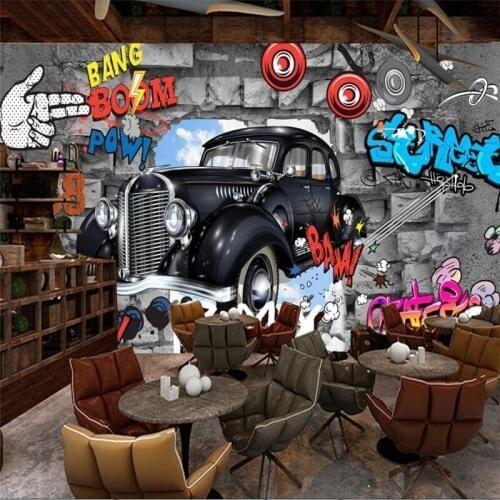 Wellyu Custom wallpaper large wall painter retro retro European 3D brick wall car graffiti mural wallpaper papel de parede