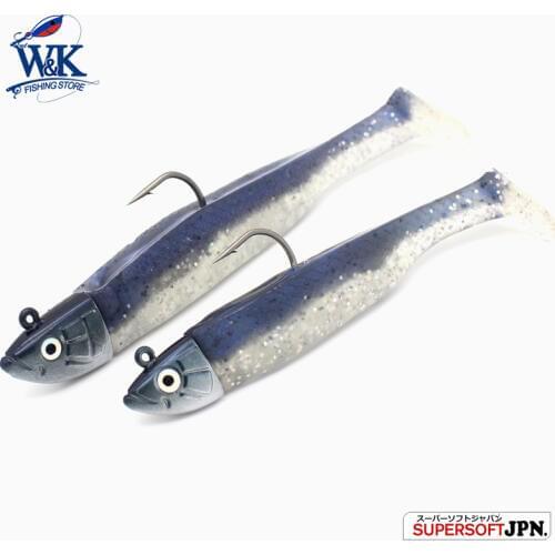 WK Soft Black Minnow with 28g 5/0 JIG Head and 2pcs 12cm Vinyl Soft Baits for Boat Fishing Swing Paddle Tail Fishing Lures Kit