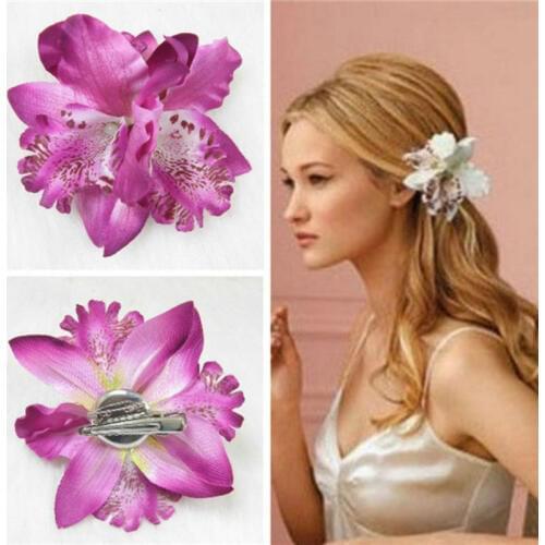 Beach Hairwear Barrette Women Girl Bohemia Bridal Flower Orchid Leopard Hair Clip Hairpins Wedding Decoration Hair Accessories