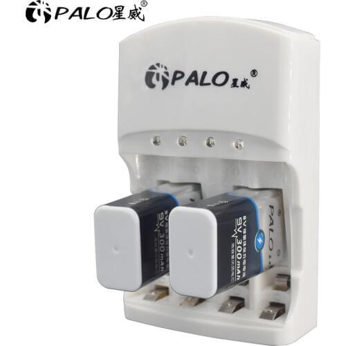 Palo 4 Slots Battery Charger Charging For AA AAA 9V 6F22 Ni-MH Rechargeable Batteries+2pcs 9V Nimh Rechargeable Batteries
