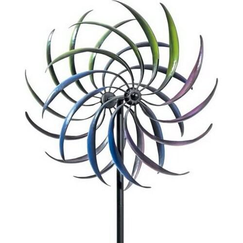 Iron Windmill Colorful Willow Leaves Dual Direction Wind Spinner Rainbow Colored Wrought Iron Windmill For Garden Lawn Apposite