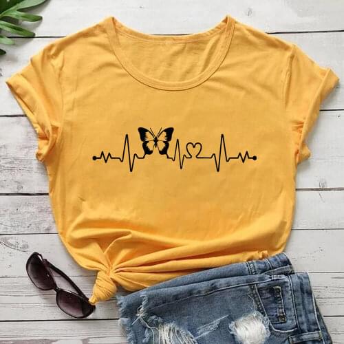 Heartbeat Lifeline with Butterfly 100%Cotton Print Women Tshirt Unisex Funny Summer Casual Short Sleeve Top Eco Life Shirt
