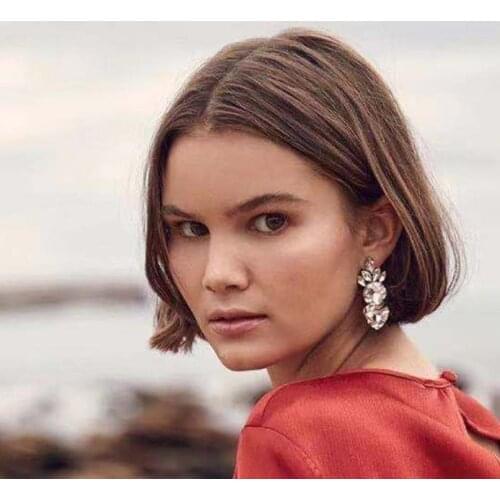 High Quality Luxury Geometric Inlaid Colorful Crystal Drop Earrings for Women Simple Fashion Girls Banquet Party Jewelry Gifts