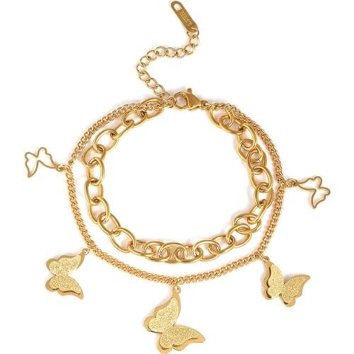 2021 New Butterfly Bracelet Punk Stainless Steel Bracelet Pendant Thick Chain Bracelet For Women Charm Bracelet Party Jewelry