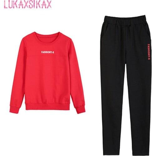 2020 New Spring Autumn Women Sets Fashion Letter Print Loose Sweatshirt And Long Pant Two Piece Set Casual Tracksuit